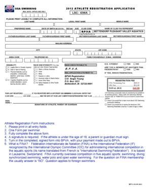 Fillable Online Athlete Registration Form Instructions 1 Please Print