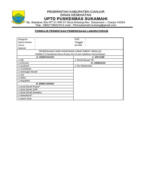 Form Permintaan Pemeriksaan Lab Pdf