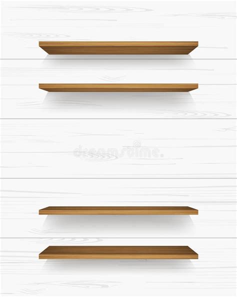 Wooden Shelf On White Wooden Wall Background With Soft Shadow Vector