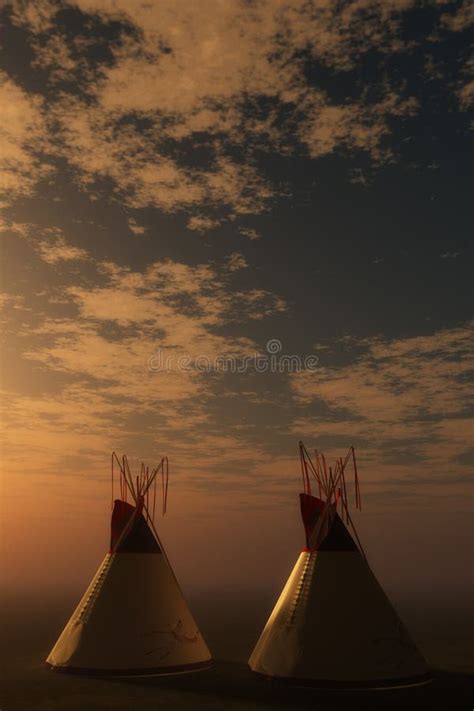 Indian Tepees At Dusk Stock Illustration Illustration Of Prairie