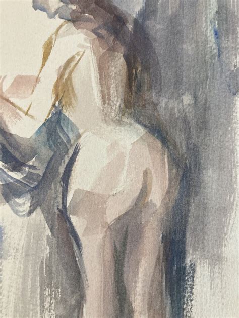 Peinture Gouache Jeune femme Nue Nu érotique 1960 a identifier dessin