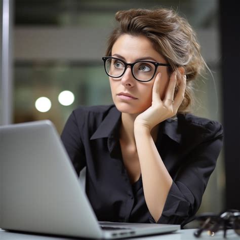 Premium Photo A Woman In Glasses Sits At A Desk With A Laptop In