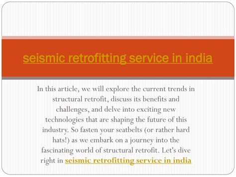 Ppt Seismic Retrofitting Service In India Powerpoint Presentation