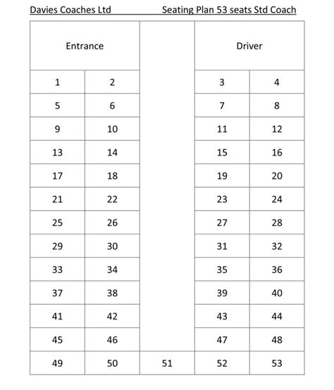 Seating Plan 53 seats std coach – Davies Coaches LTD