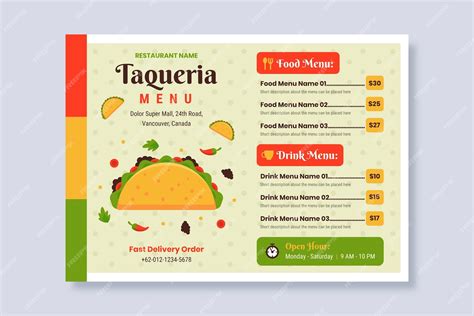 Free Vector Flat Design Taqueria Menu Templates Design