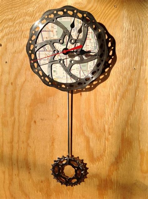 Recycled Bicycle Disc Brake Rotor Pendulum Clock Etsy Recycled Bike