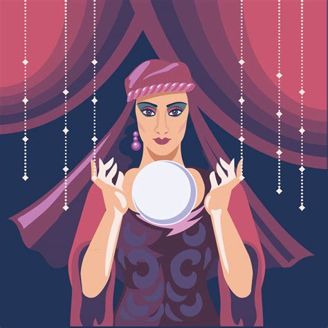 Illustration Of Fortune Teller Woman Reading Future On Magical Crystal