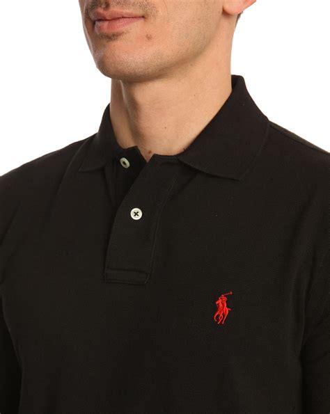 Polo Ralph Lauren Custom Fit Black Polo Shirt In Black For Men Lyst