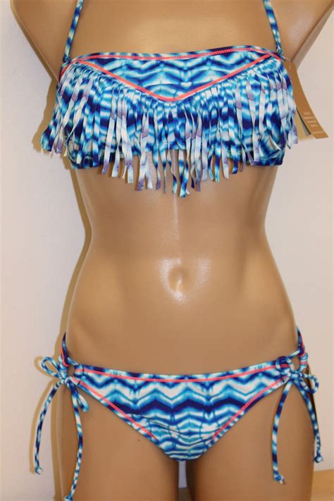 Nwt Hobie Swimsuit Bikini Pc Set Sz L Azl Fringe Strap Ebay