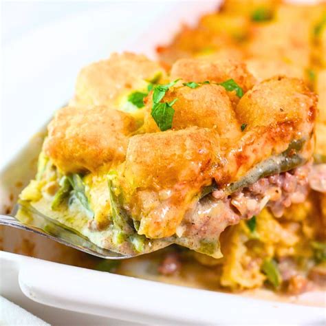 Cheesy Ground Beef And Green Bean Tater Tot Casserole • Now Cook This