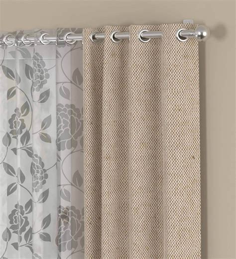 Buy Beige Semisheer Polycotton 5 Feet Eyelet Set Of 4 Curtains At 44