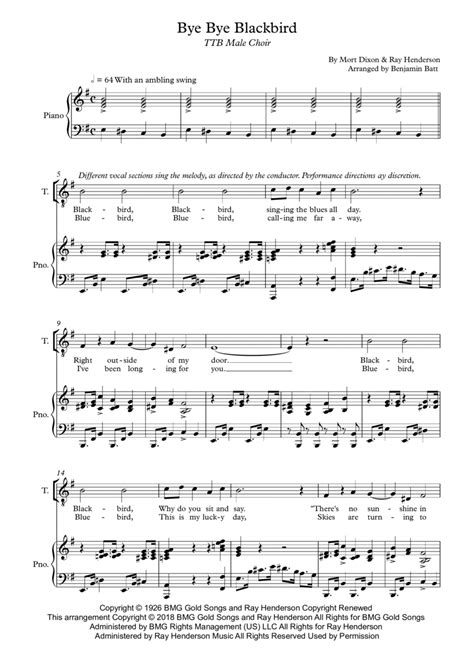 Bye Bye Blackbird Arr Benjamin Batt By Ray Henderson Sheet Music For