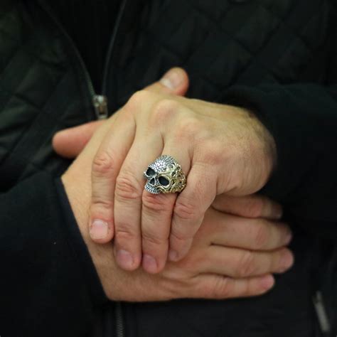 Bague Homme T Te De Mort Flamboyante Argent