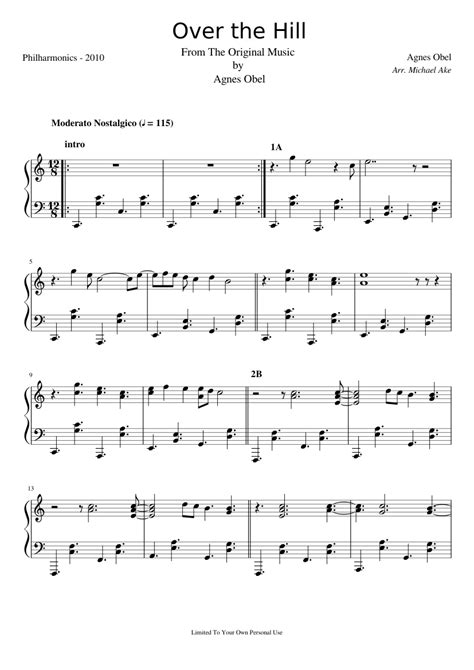 Over The Hill Agnes Obel Sheet Music For Piano Solo Easy