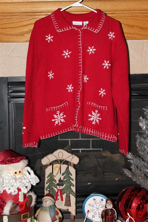 Christmas Sweater Red Snowflake Cardigan Etsy Christmas Sweaters