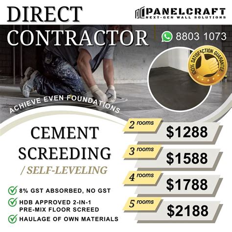 Direct Contractor Cement Screeding And Self Levelling Hdb Bto Cements