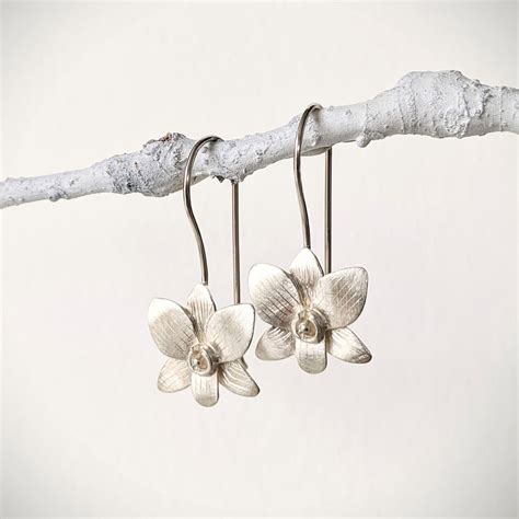 Silver Orchid Earring Sterling Flower Matte Finish Etsy