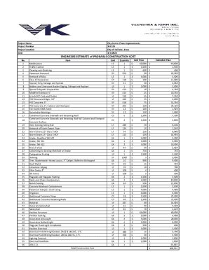 Fillable Online Engineers Estimate Of Probable Construction Cost Fax