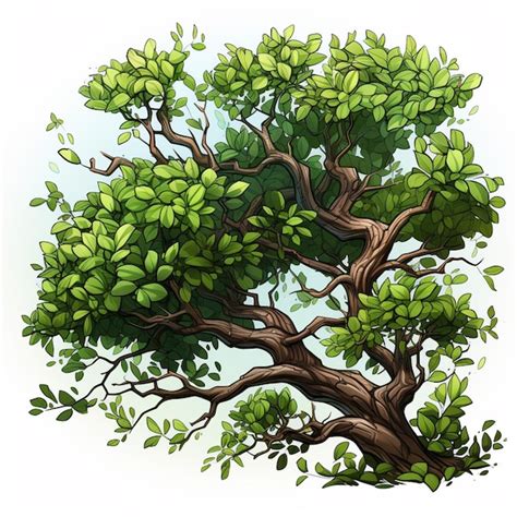 Premium AI Image A Cartoon Tree With Green Leaves And Branches On A