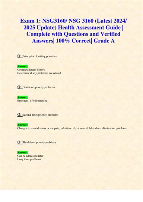 Exam Nsg Nsg Latest Update Health Assessment