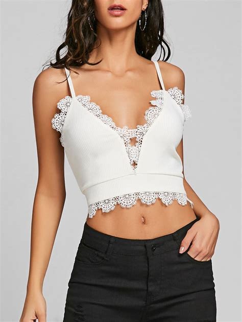 Lace Trim Crop Cami Strap Tank Top Tank Top Fashion Cropped Tank Top