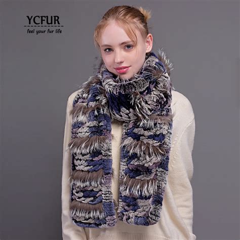 Ycfur Women Scarves Wraps Winter Brand Design Knit Rex Rabbit Fur Long