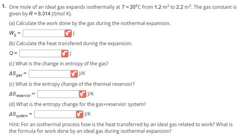 Solved 1 One Mole Of An Ideal Gas Expands Isothermally At T