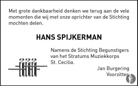 Hans Spijkerman 27 02 2015 Overlijdensbericht En Condoleances