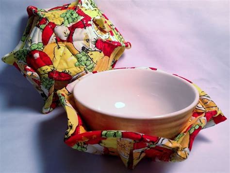 Microwave Bowl Cozy PDF Sewing Pattern and Tutorial Quilted Potholder DIY Kitchen Gift Home ...