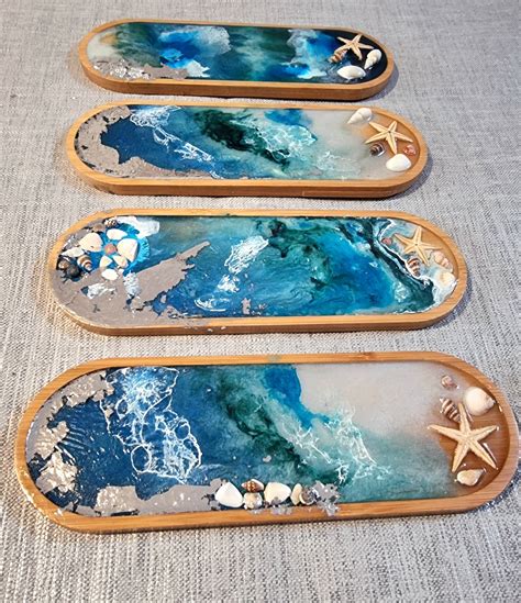 OCEAN WAVE TRAY Resin Wood Tray Ocean Waves Trinket Dish Ocean Theme