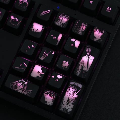 104pcs Chainsaw Man Theme Keycaps Cute Anime Girl Keycap Backlit Keycap