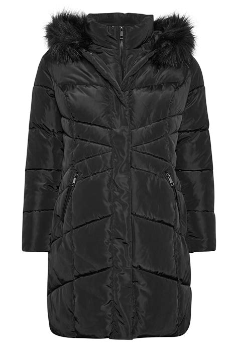 Yours Plus Size Black Faux Fur Trim Puffer Coat Yours Clothing