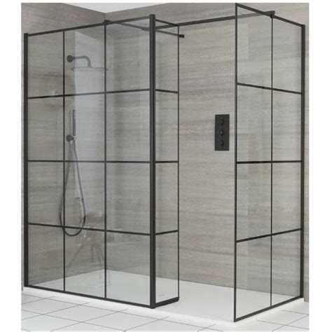 Milano Barq Black Corner Walk In Wet Room Shower Enclosure With Grid