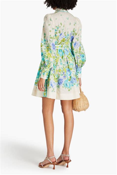 ZIMMERMANN Belted Floral Print Linen Mini Dress THE OUTNET