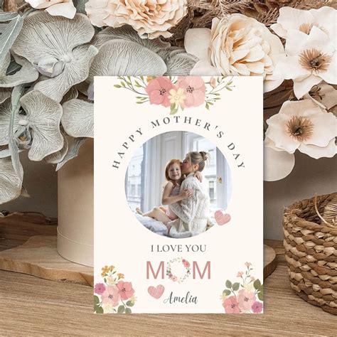 Editable Floral Mother's Day Card With Picture Personalized Mother's Day Card With Photo, Happy ...