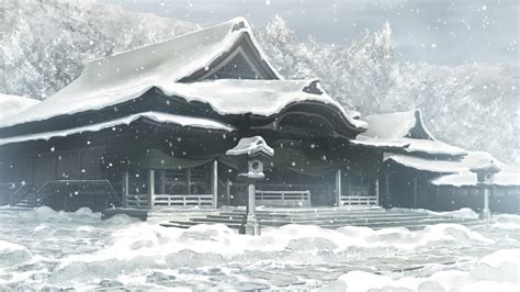 Anime Landscape Anime House Full Of Snow Background