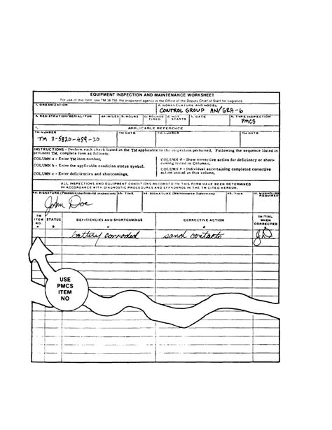 Da Form 2404 Equipment Inspection And Maintenance Worksheet