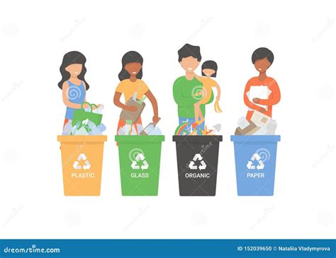 Gente Que Clasifica La Basura Basura Desperdicios Ilustración del