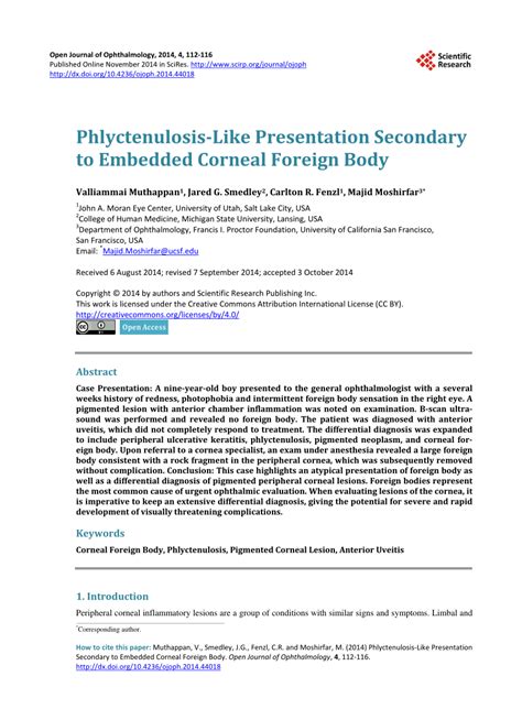 (PDF) Phlyctenulosis-Like Presentation Secondary to Embedded Corneal Foreign Body