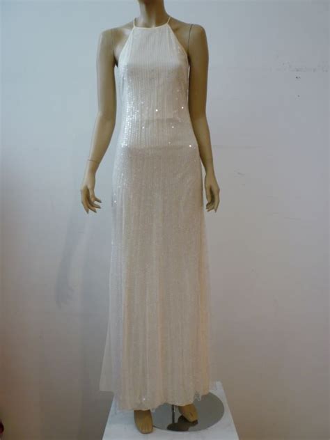 Chanel Diaphanous White Sequin Halter Gown W High Slit At 1stdibs