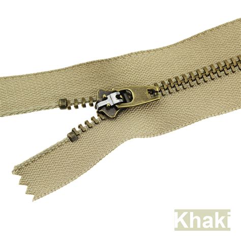 Khaki Color 4 Metal Brass Copper Zippers Garment Close End Auto Lock