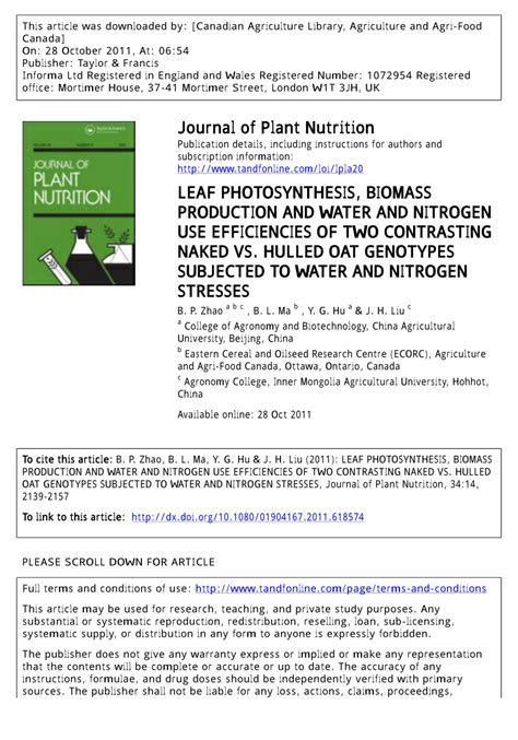 Pdf Leaf Photosynthesis Biomass Production And Water And Nitrogen