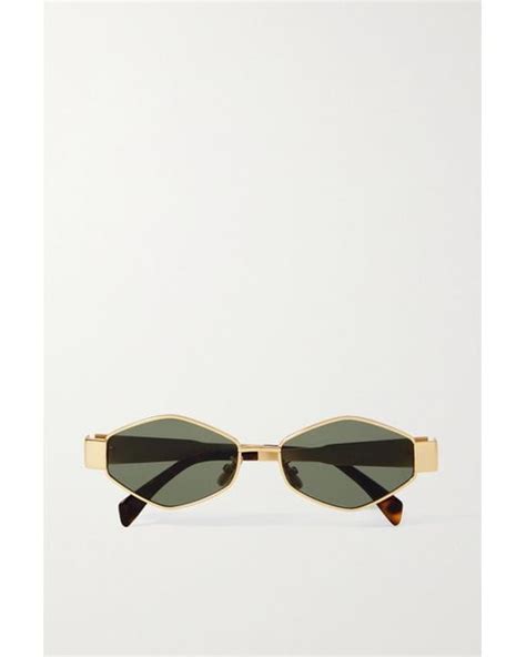 Celine Triomphe Hexagon Frame Gold Tone And Tortoiseshell Acetate Sunglasses In Metallic Lyst