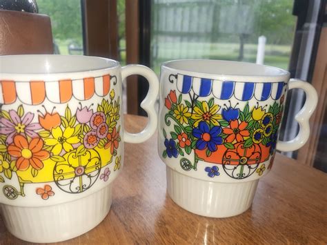 A Pair Of Vintage Retro Stackable Cupsmugs Japan 60s Etsy