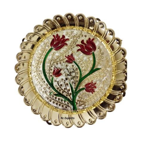 Indian Traditional Round Shape Flower Design Kumkum Platter For Pooja