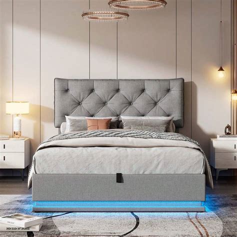 Merax Full Size Upholstered Bed With Hydraulic Storage System And Led