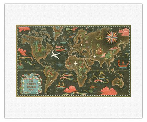 World Map Fly Routes World Map Planisphere Vintage Airline Travel