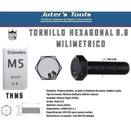 TORNILLO HEXAGONAL MILIMETRICO M5 0 80