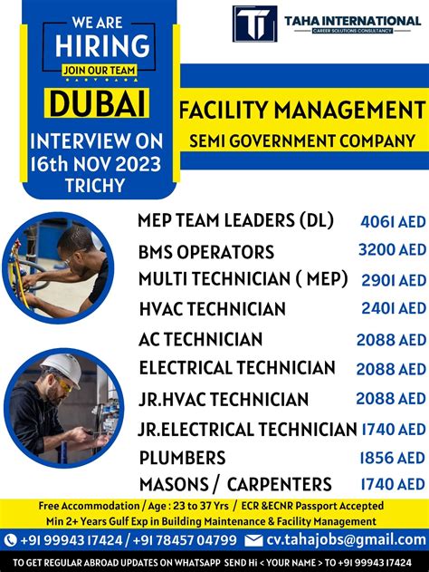 Facility Management Company Hiring For Dubai