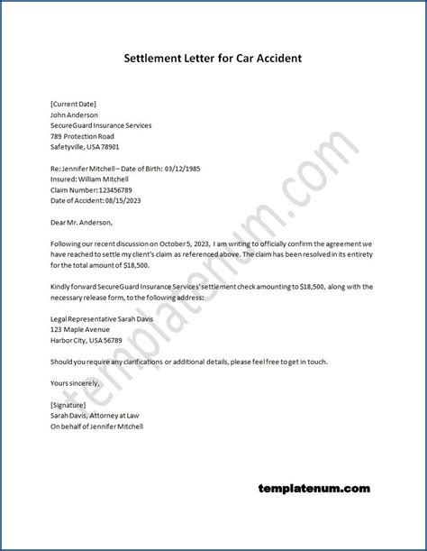 Settlement Letter Template For Car Accident